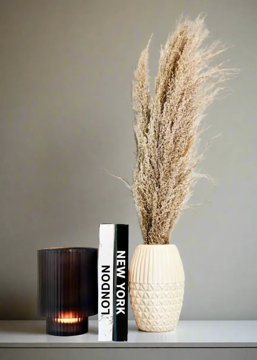 Tall Pampas Grass in Ceramic Vase Pop Of Modern Pop Of Modern