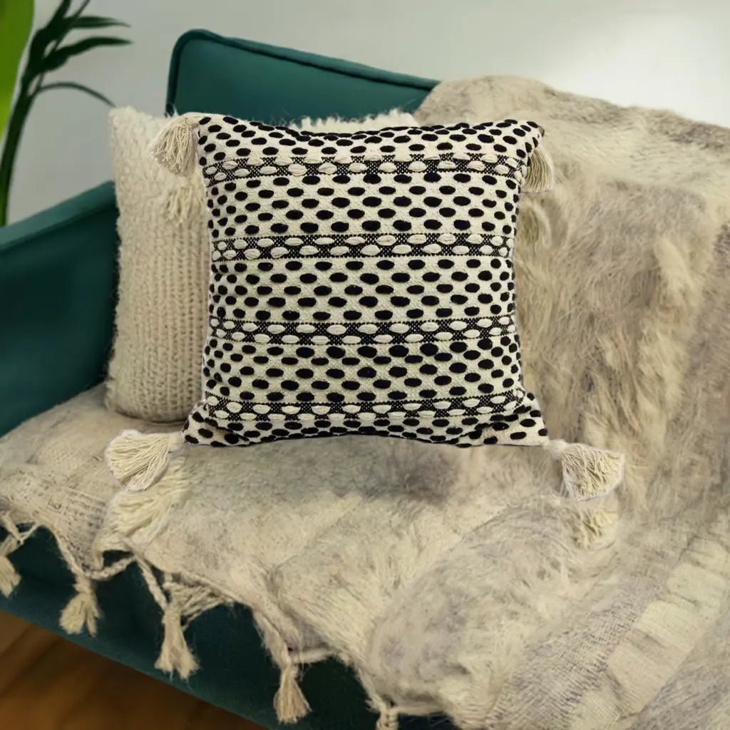 Beige and Black Throw Pillow Vibhsa Pop Of Modern