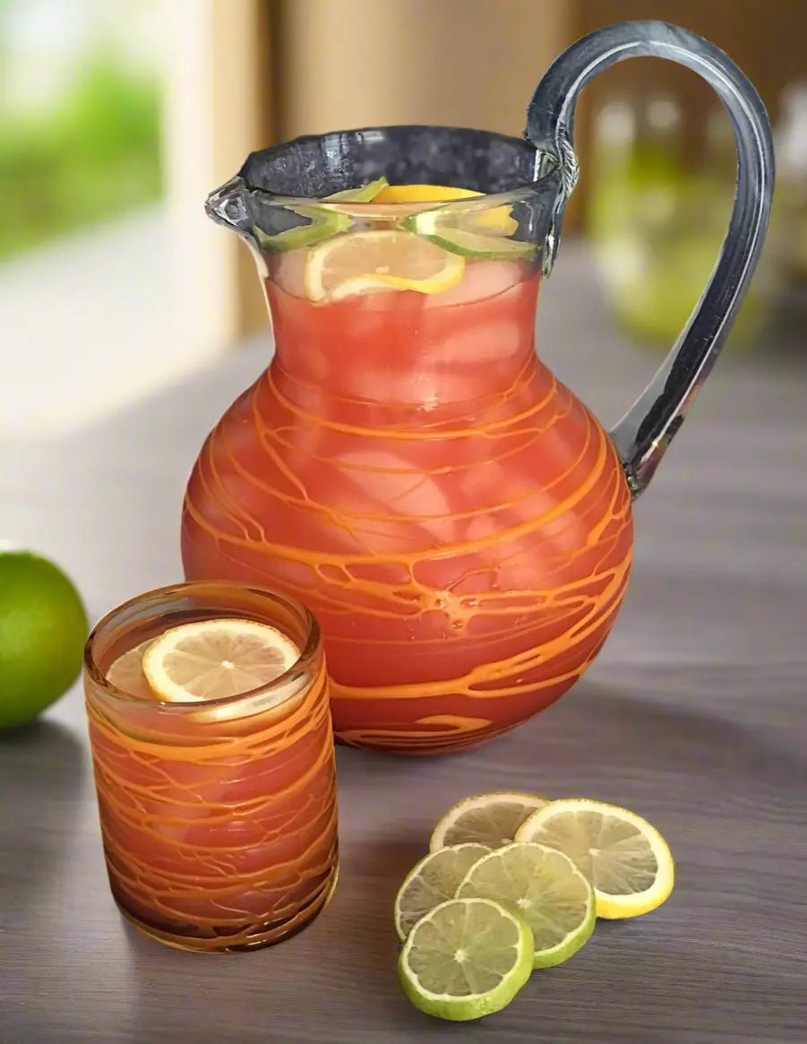 Handblown Glass Pitcher - Orange Swirl Verve Culture Pop Of Modern
