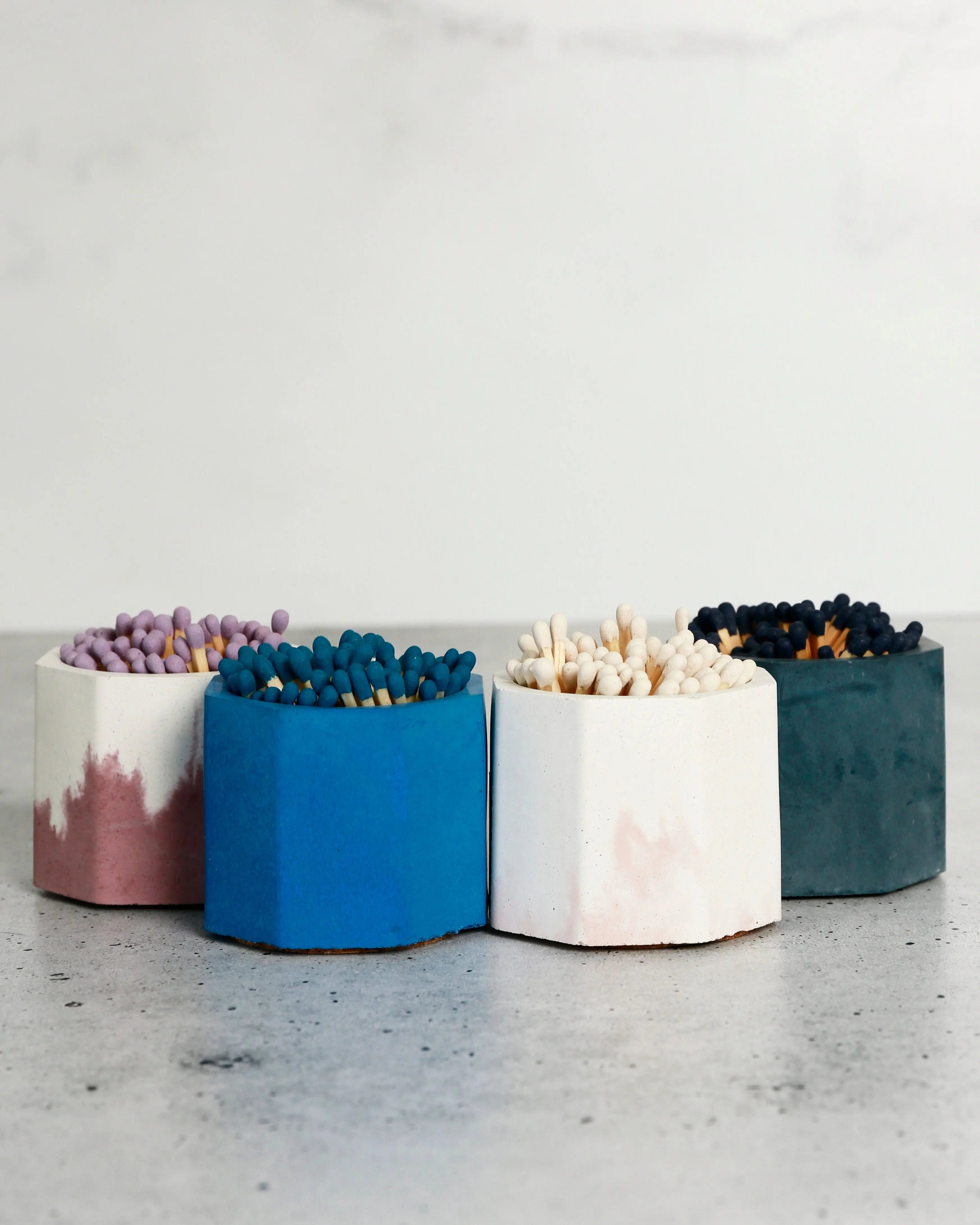 Striped Match Stick Holders With Matchsticks - Blue Stripe Holder