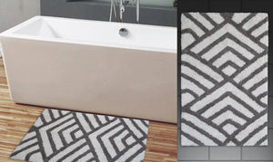 Vibhsa Bath Rug Geometric Pattern Bath Rug - Grey & Ivory