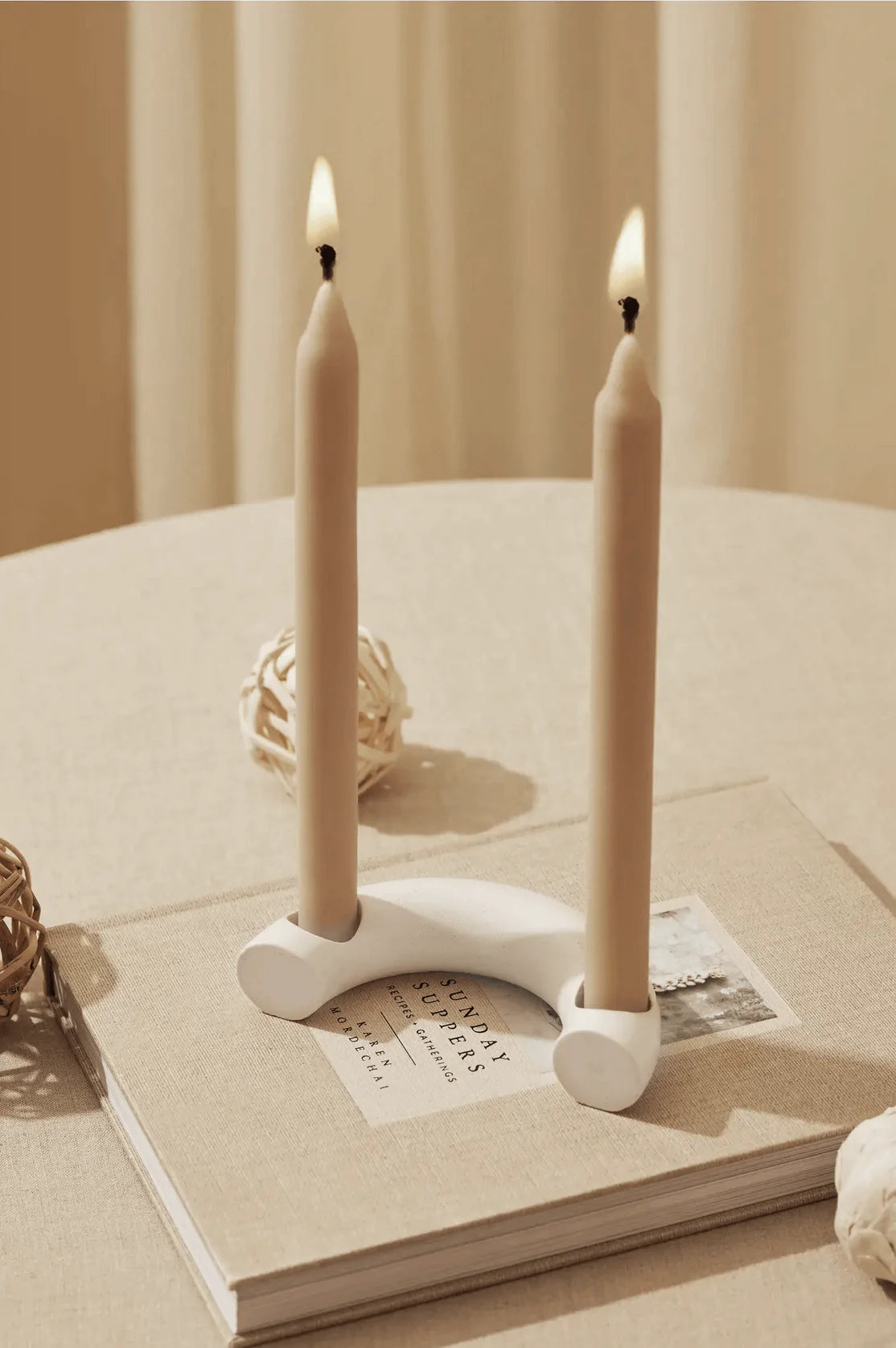 Candle Holders  Nordic Style C Shaped Concrete Candle Holder- IVORY - | Pop of Modern