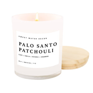 Candle Palo Santo Patchouli Soy Candle | White Jar + Wood Lid - Pop of Modern