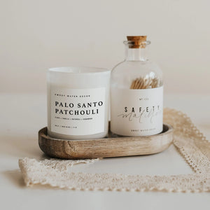 Candle Palo Santo Patchouli Soy Candle | White Jar + Wood Lid - Pop of Modern