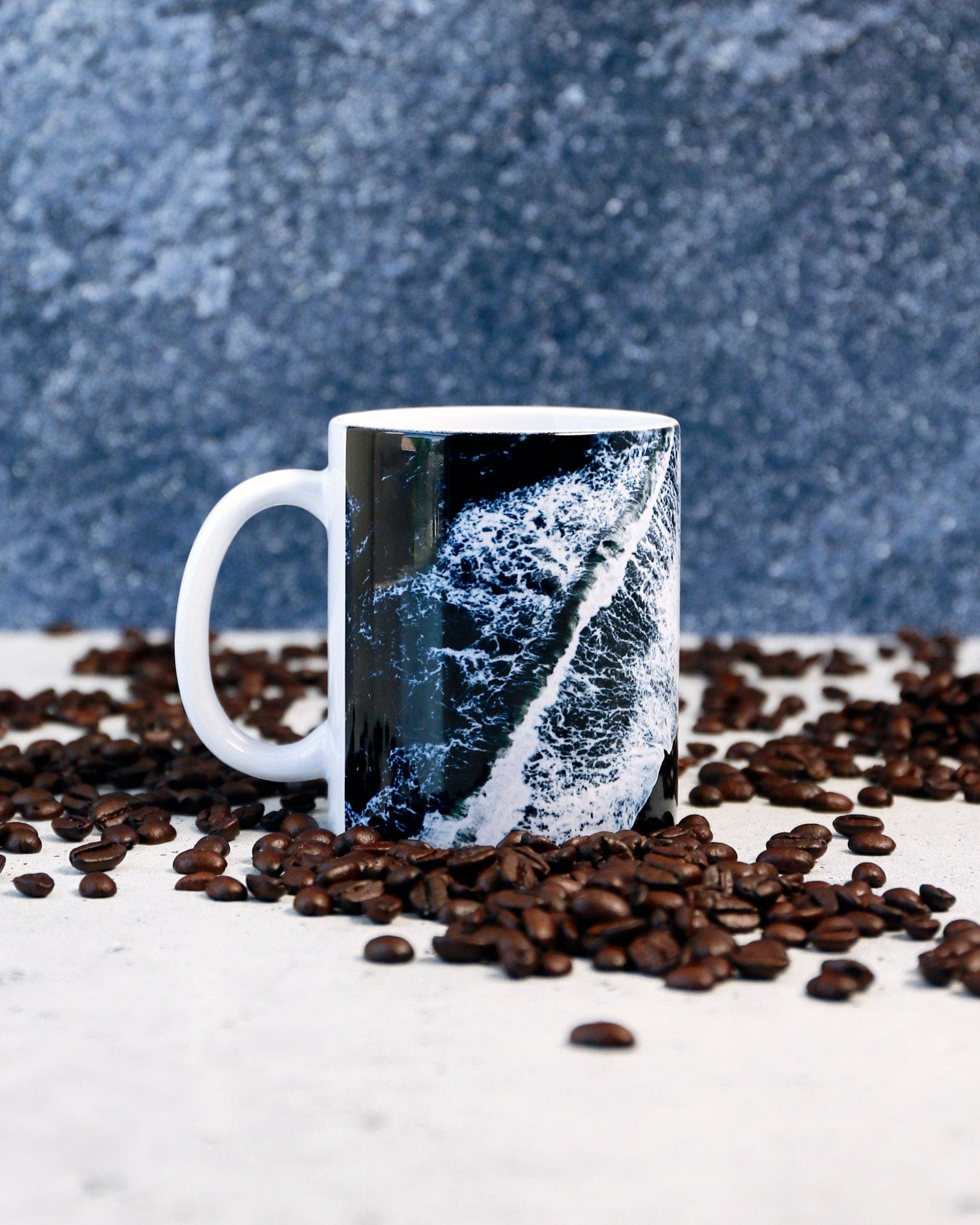 Coffee Mugs Waves Crashing on a Black Sand Beach - Pop of modern