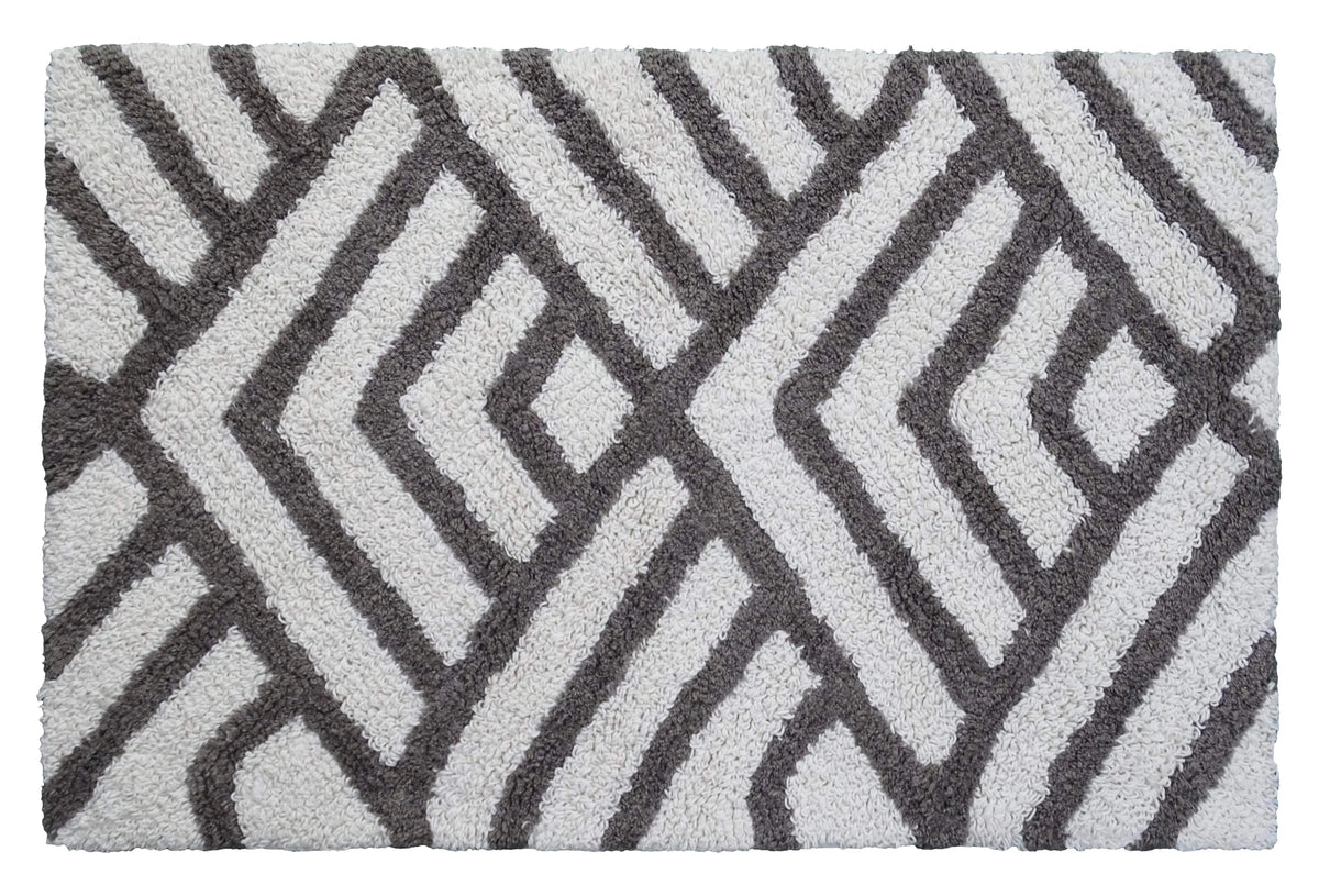 Vibhsa Bath Rug Geometric Pattern Bath Rug - Grey &amp; Ivory