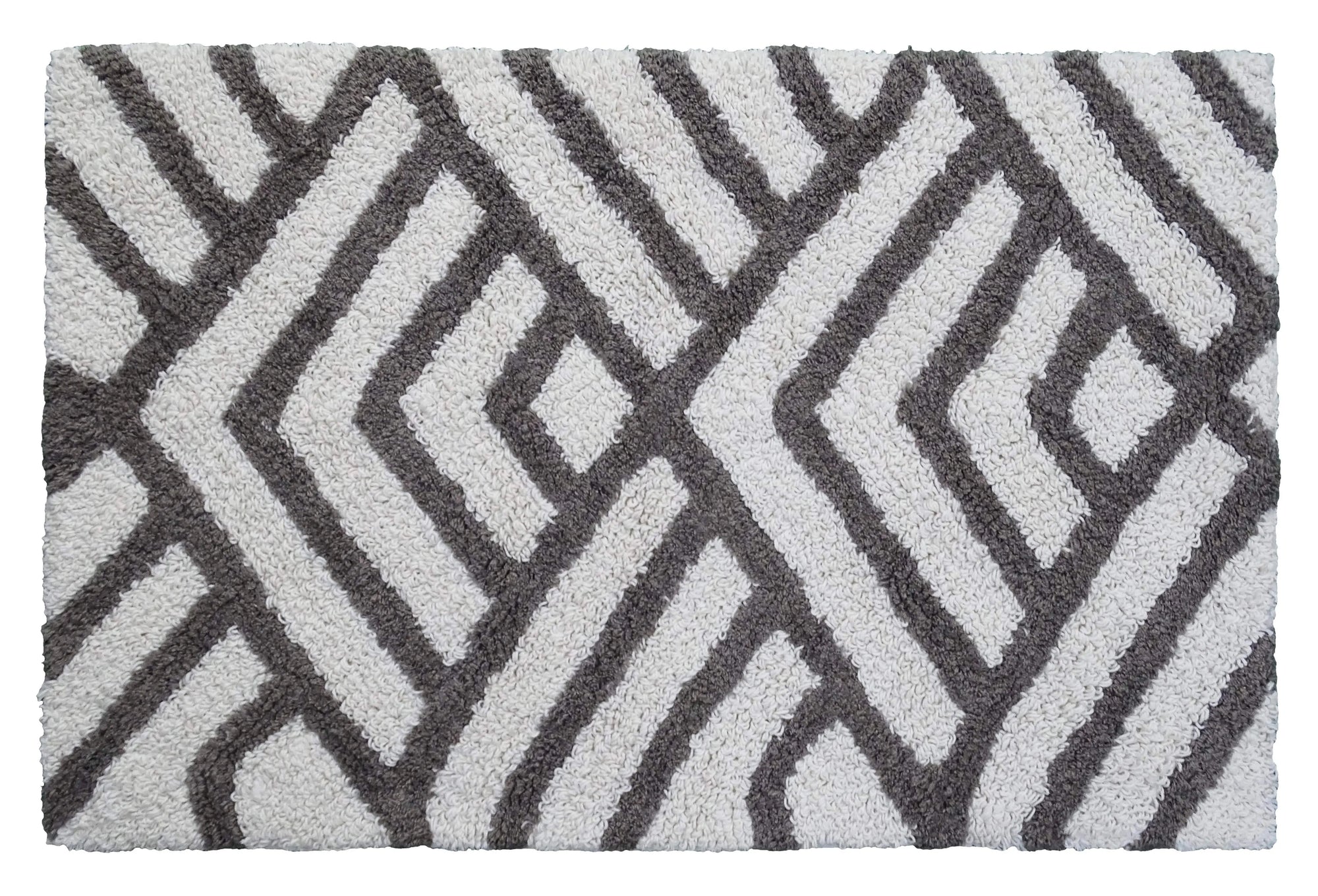 Vibhsa Bath Rug Geometric Pattern Bath Rug - Grey & Ivory