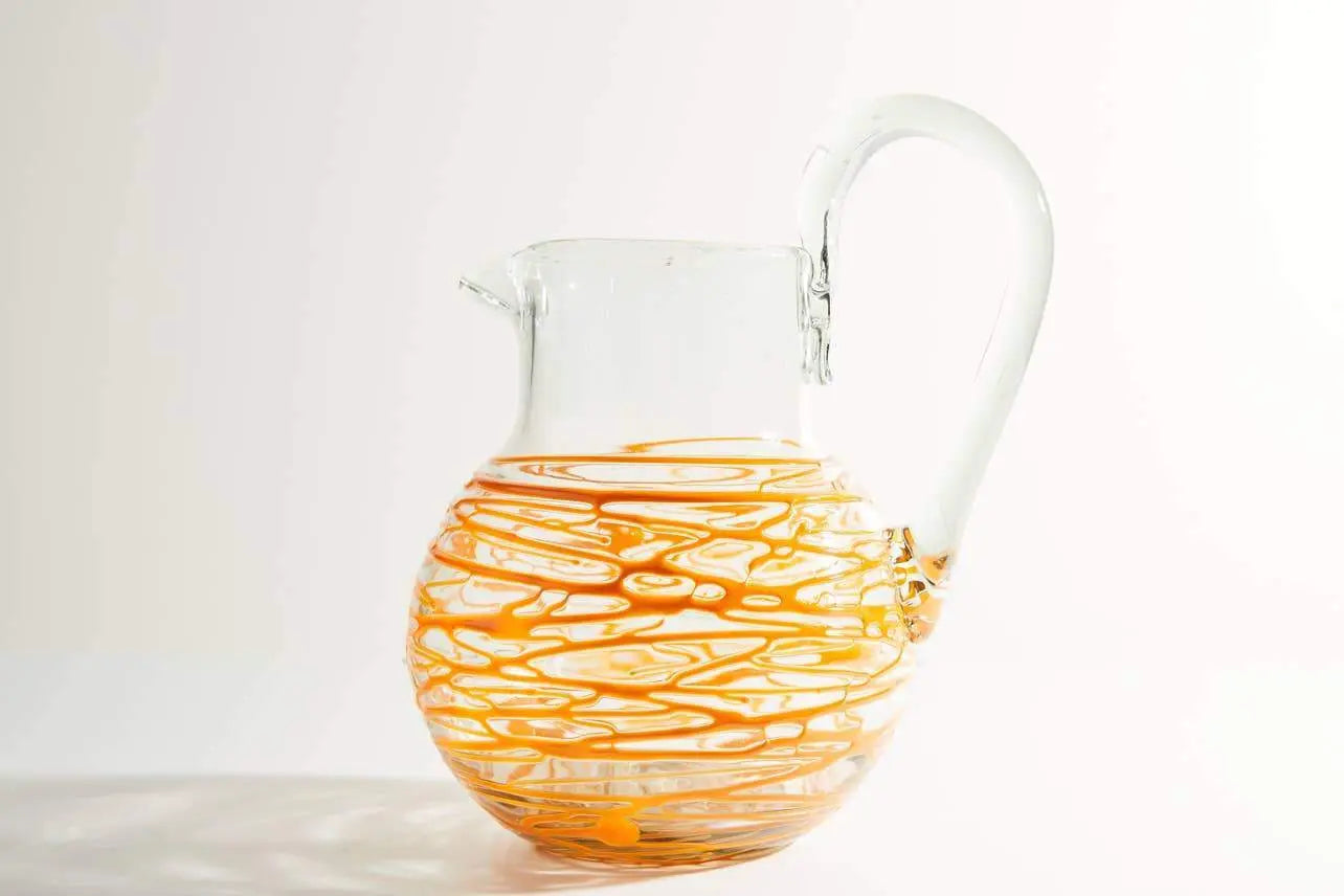 Verve Culture Glassware Handblown Glass Pitcher-Orange Swirl
