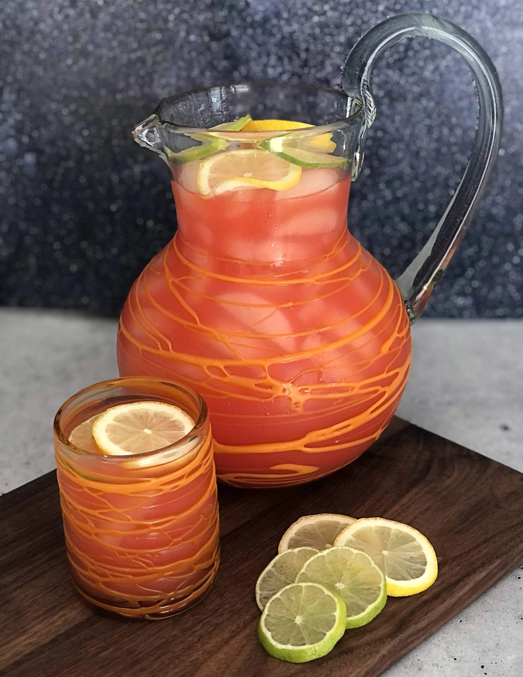 Verve Culture Glassware Handblown Glass Pitcher-Orange Swirl