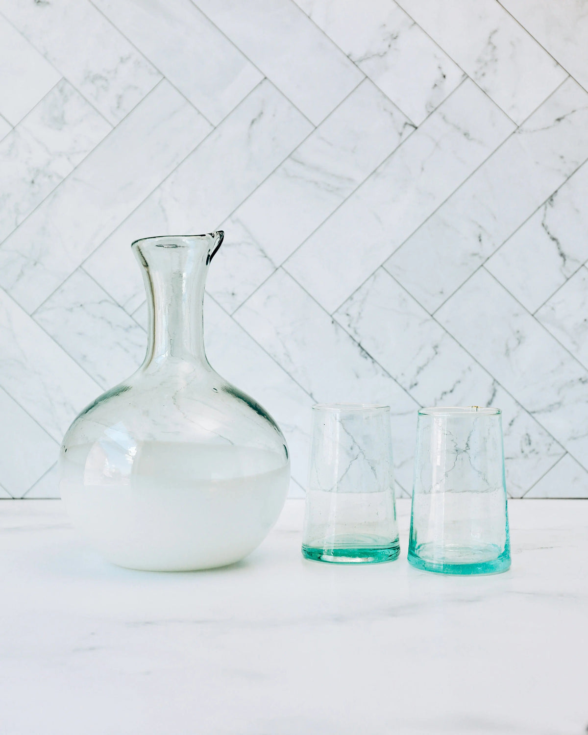 Serving Pitchers &amp; Carafes Handblown Glass Carafe - Pop of Modern