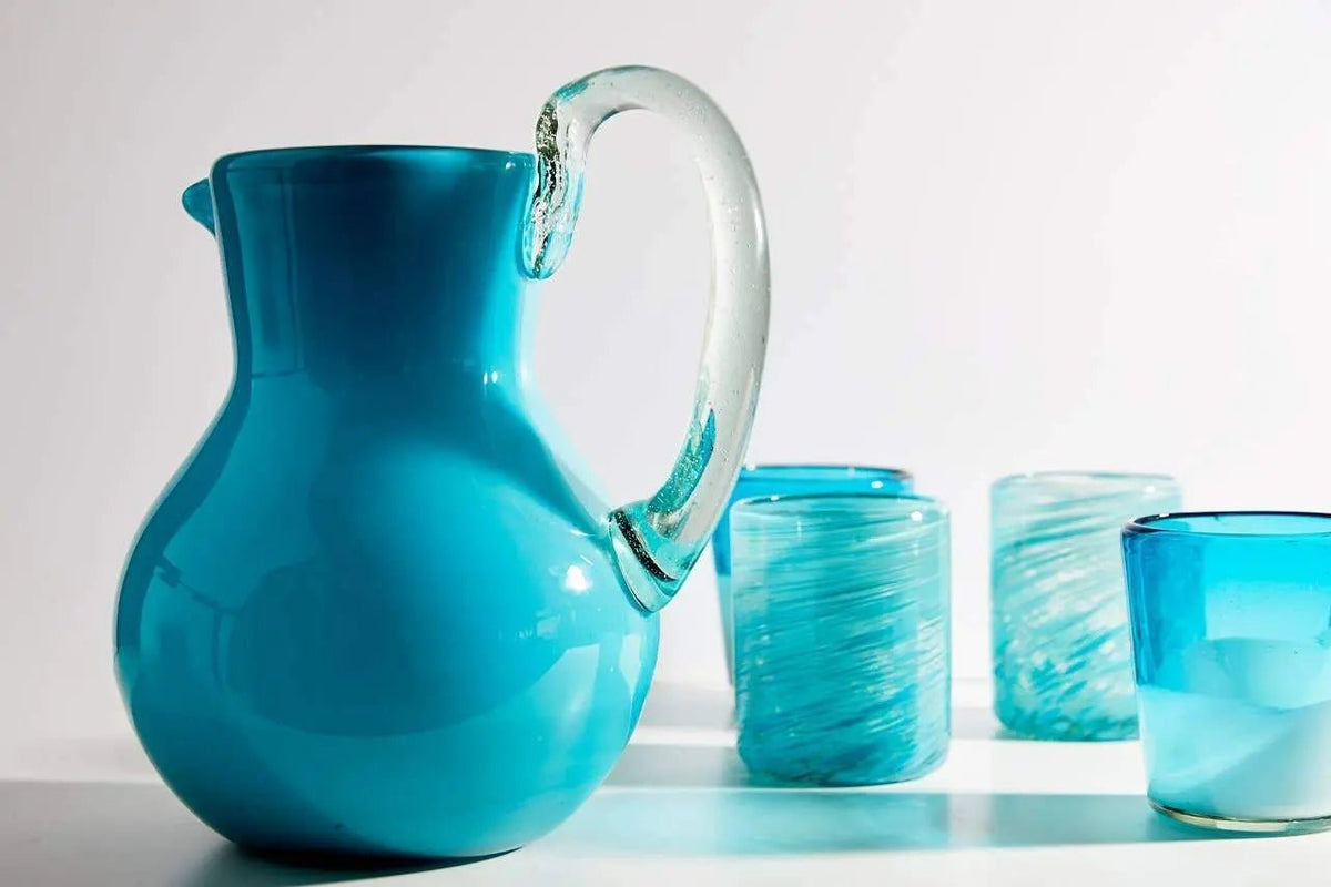 Verve Culture Glassware Handblown Glass Pitcher - Aqua