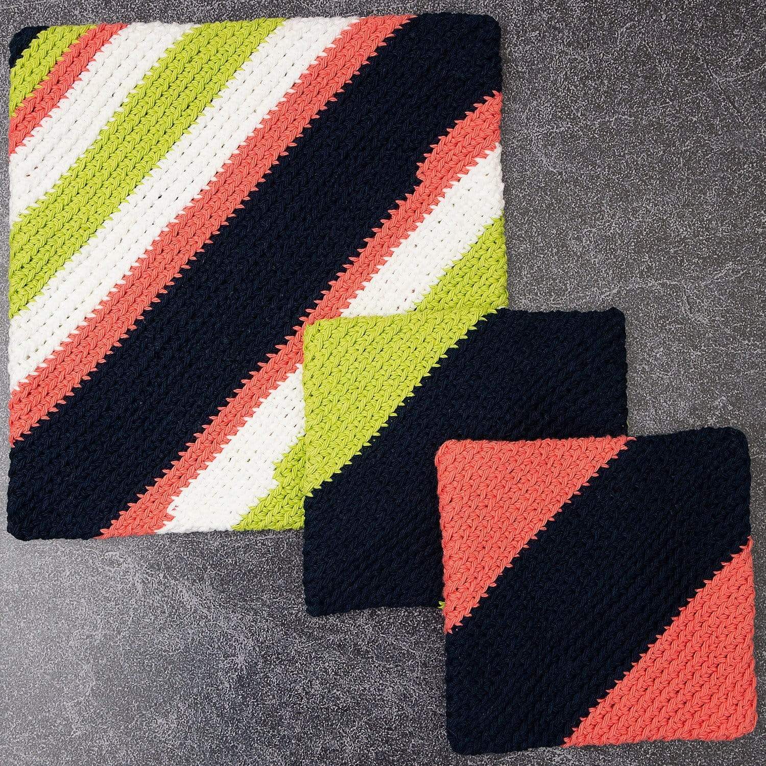 Luxe by linda Hot pads Coral Navy & Lime green Luxe Hot Pads (Set of 3)