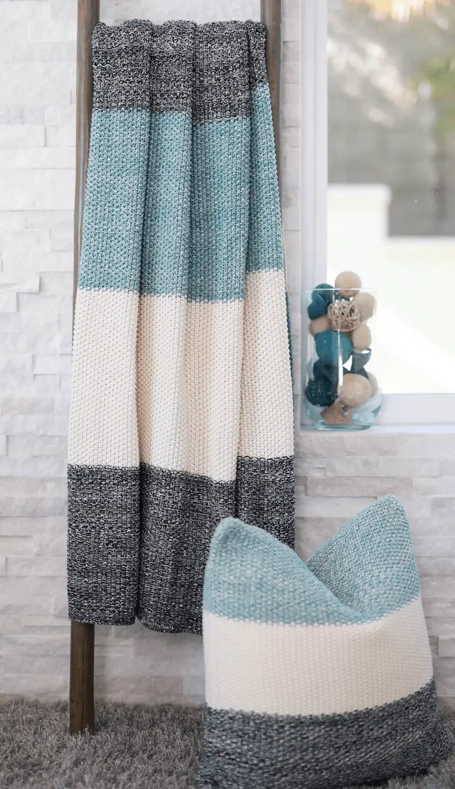 throw Marl Moss Stripe Knitted Throw Blanket, Beach - Pop of Modern