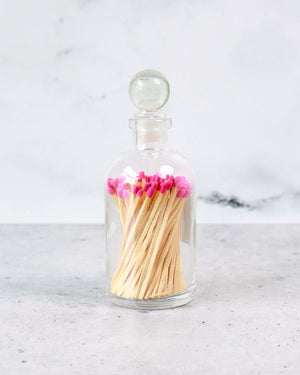 Wooden Matchsticks in Glass Bottle- Hot Pink Tips by Abboo Candle Co
