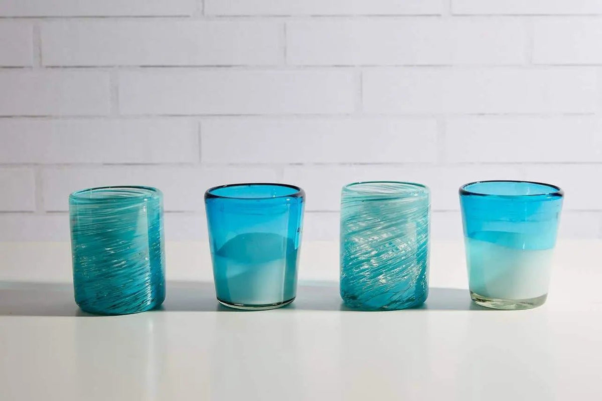 Verve Culture Glassware Mexican Handblown Glasses - Aqua - Set of 4