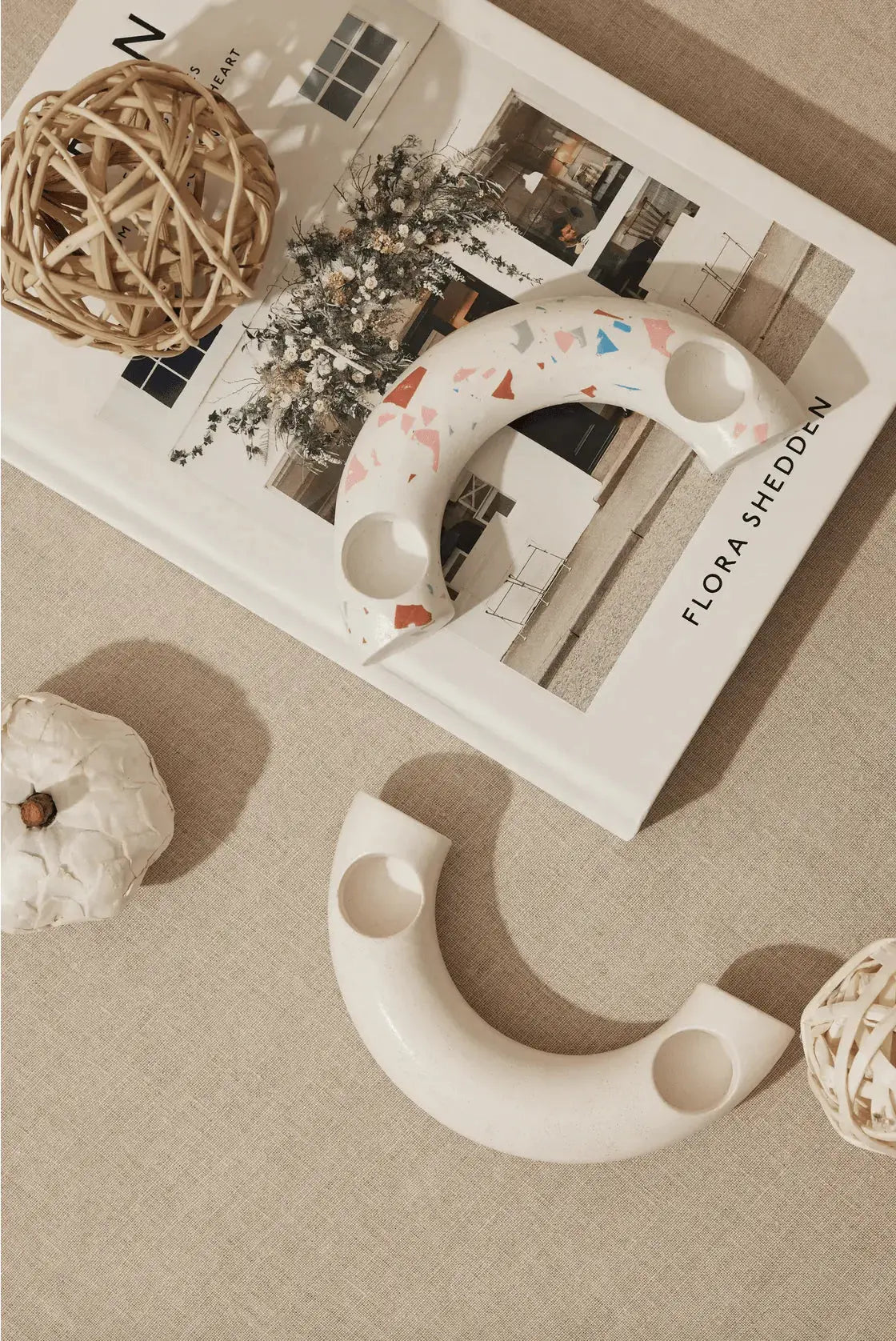 Candle Holders  Nordic Style C Shaped Concrete Candle Holder- IVORY - | Pop of Modern