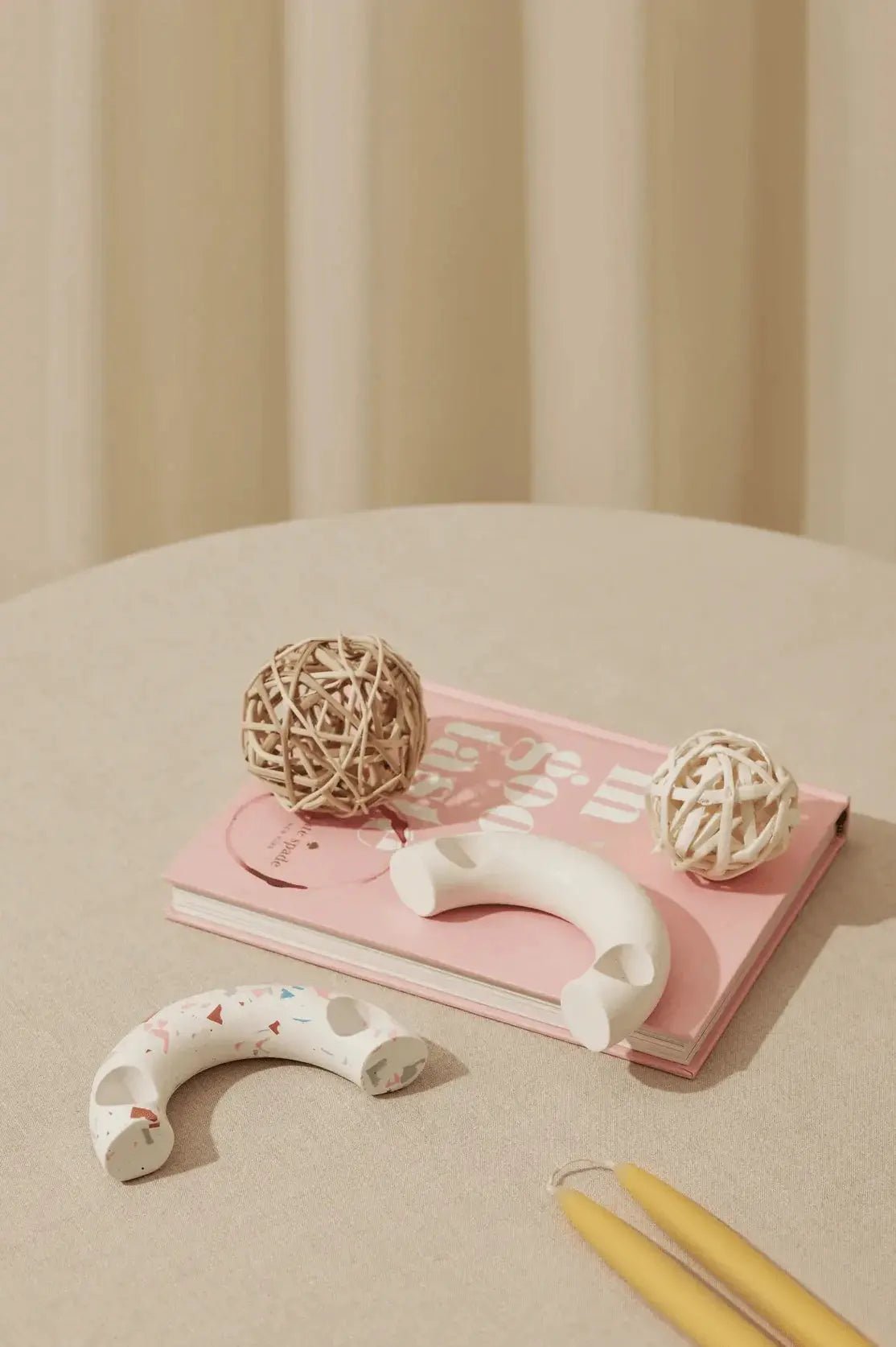 Candle Holders  Nordic Style C Shaped Concrete Candle Holder- IVORY - | Pop of Modern