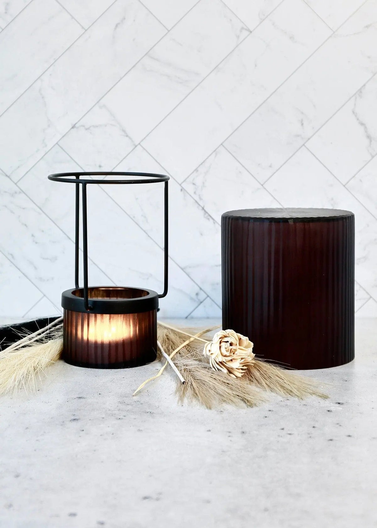 Desk Lamp Pedra Black Glass LED Lantern - Pop of Moden