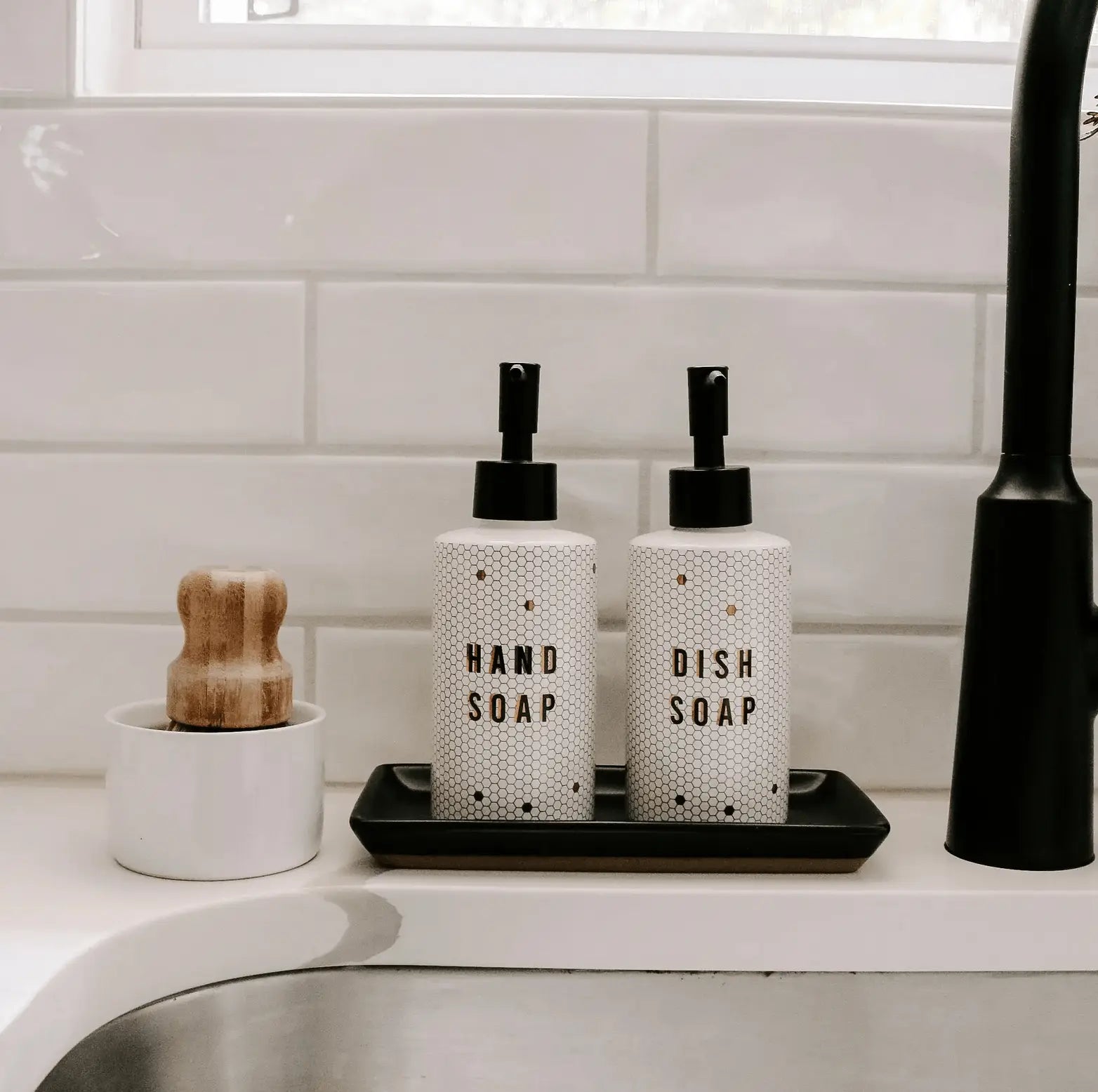 Sweet Water Decor 8.5oz Tile Hand Soap Dispenser - White