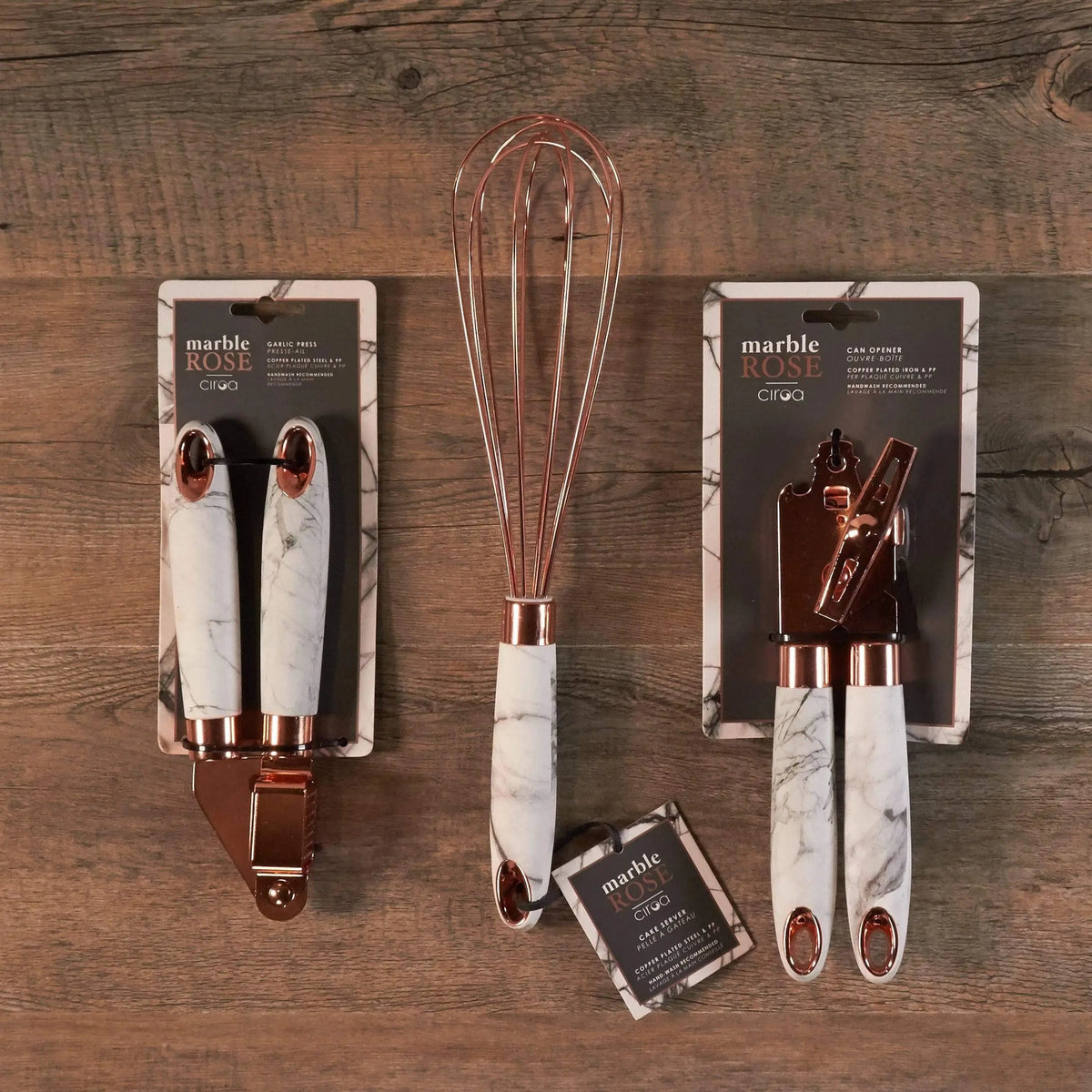 Ciroa Kitchen Utensil Gadget Set - Rose Gold Finish and Soft-Touch Marble