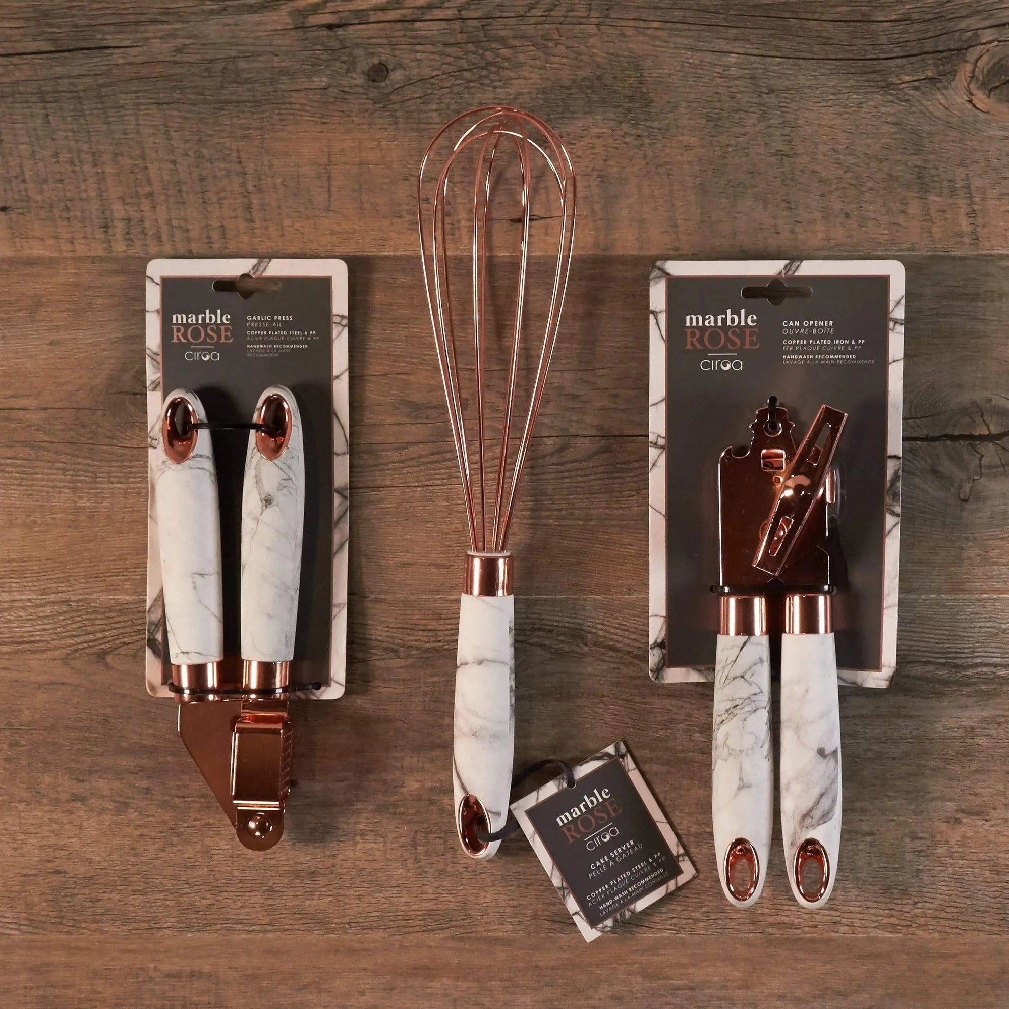 Ciroa Kitchen Utensil Gadget Set - Rose Gold Finish and Soft-Touch Marble