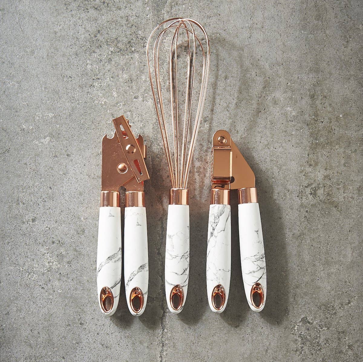 Ciroa Kitchen Utensil Gadget Set - Rose Gold Finish and Soft-Touch Marble