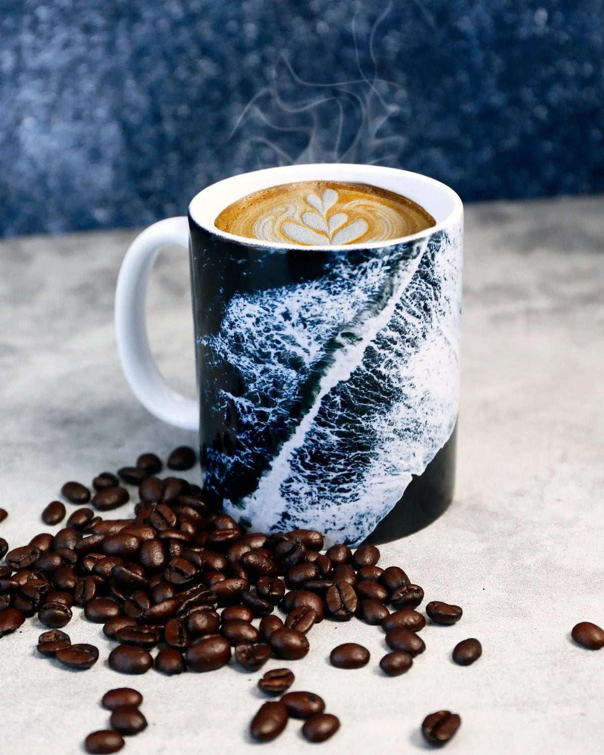 Coffee Mugs Waves Crashing on a Black Sand Beach - Pop of modern