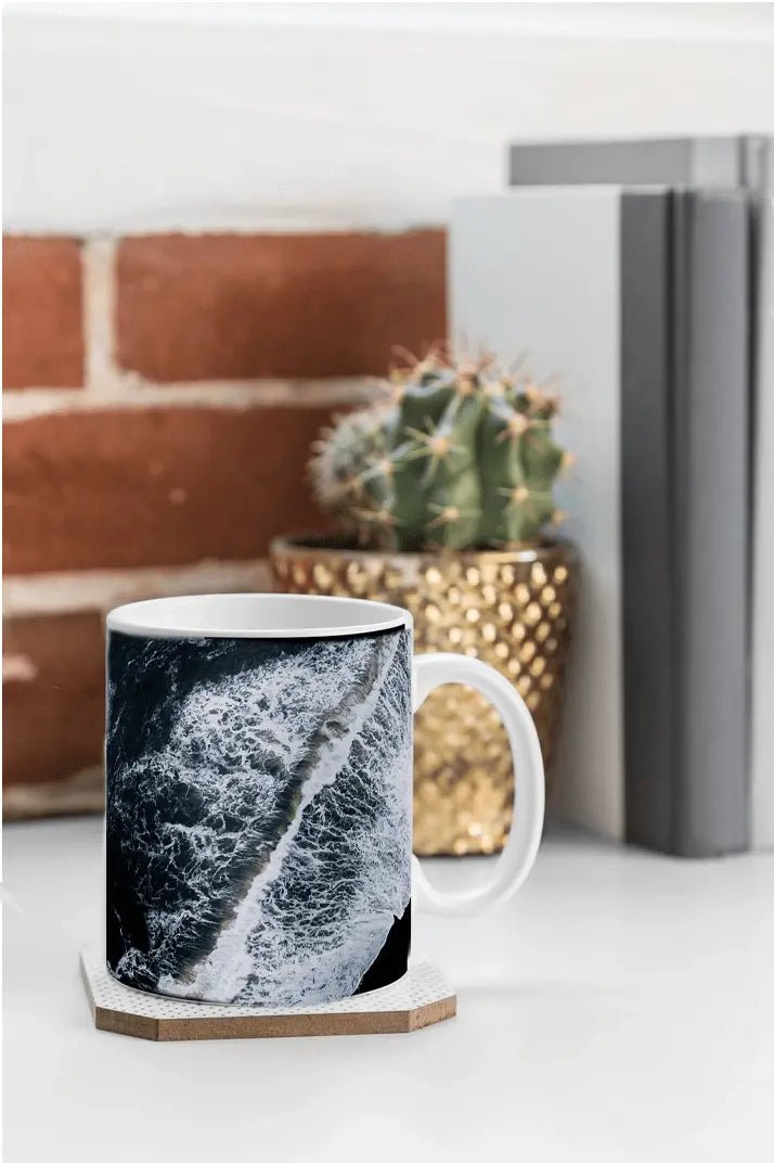 Coffee Mugs Waves Crashing on a Black Sand Beach - Pop of modern